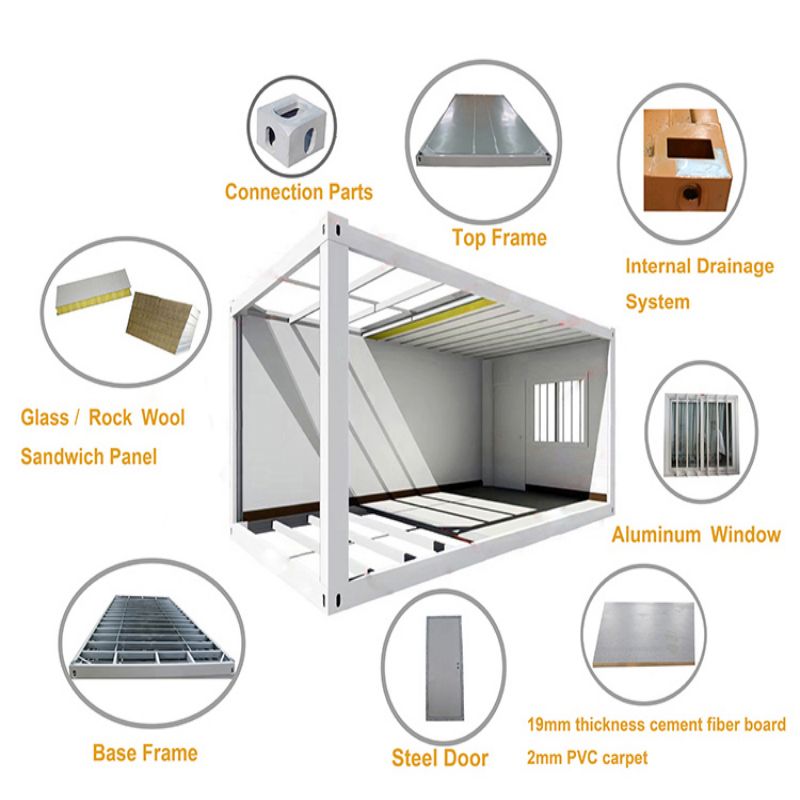 Portable 2 Story Modern House Bed 2 Room 20ft Prefab Container Houses for Office Building