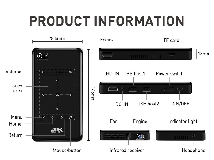 Flyin S90 4K Mini Portable Android Smart DLP Projector WIFI Bluetooth Enabled Shaped Mobile Phone US Plug LED Lamp 3D Battery