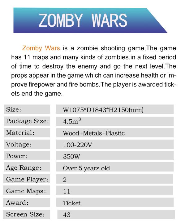 Zombywar Crazy Water Shooting Redemption Arcade Machine For Shopping Mall
