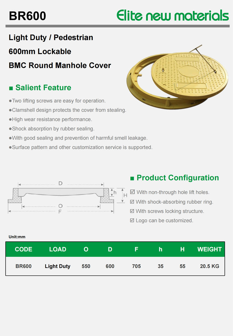 EN124 Certified BMC FRP Manhole Cover With High Load Capacity For Industrial And Commercial Applications