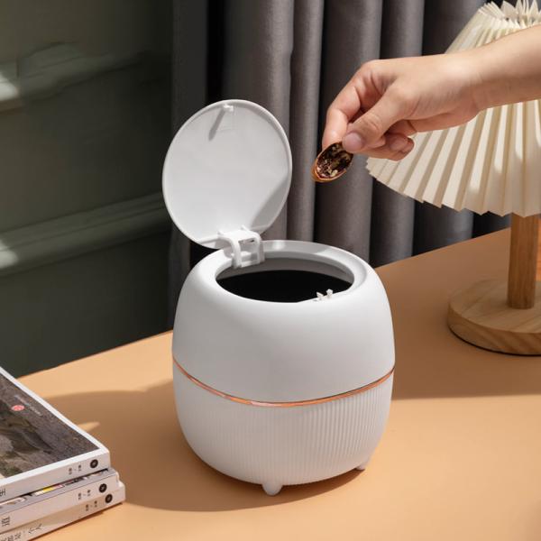 Small Desktop Creative Mini Trash Can Candy Colored Desk Press Round Covered Wastebasket Storage Bin