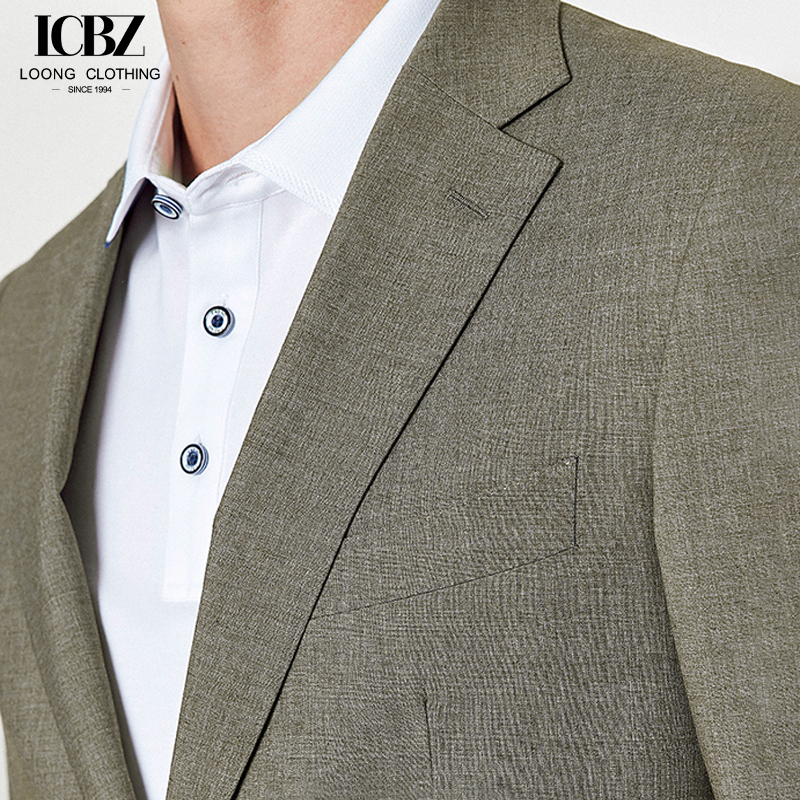 Men's Korean Style Khaki Suit for Wedding Groom Business Casual Slim Formal Dress