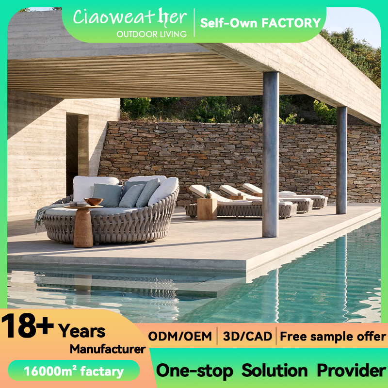 Outdoor Furniture Rattan Round Bed for Villa Sun Room Courtyard Sofa Bed Beach Pool Creative