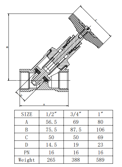 Brass Stop Valves 232psi Working Pressure -10℃ to 120℃ Working Temperature DIN259 Thread Female X Female 1/2" -1