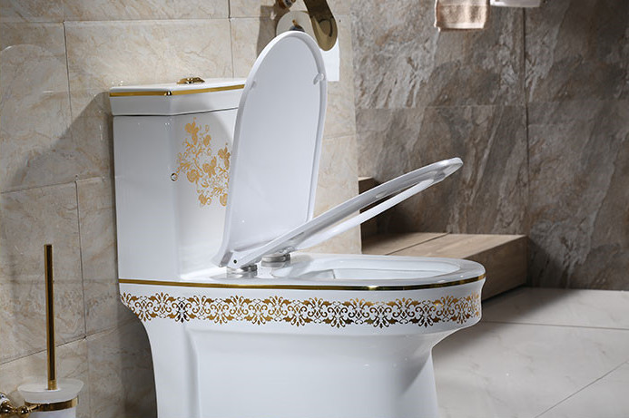 Quality Golden Patterned Ceramic One Piece Toilet Dual Flush 3L/6L for sale