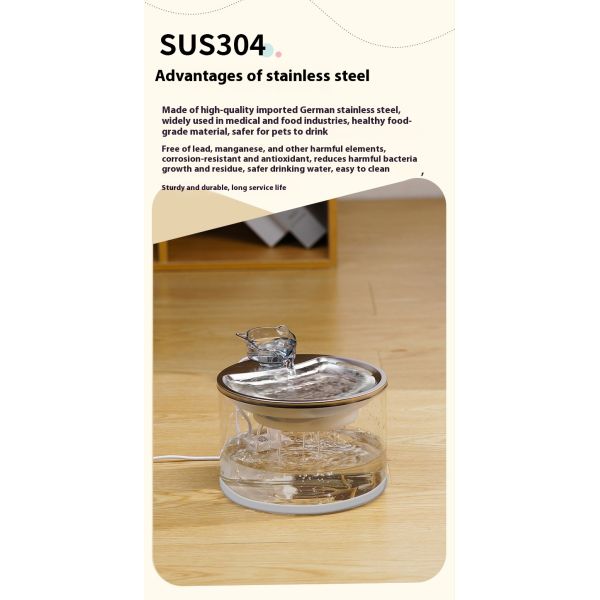 Eco-Friendly Automatic Circulating Water Dispenser for Smart Cats Dogs New Solid Pattern Glass Pet Water Dispenser Charge Power