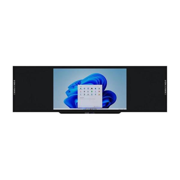 75 Inch Smart Digital Blackboard Display Interface Overview A wide dark smart board displaying a crisp Windows desktop background on its center screen