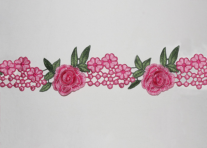 3D Flower Multi Colored Embroidered Lace Trim With High Color Fastness Azo Free