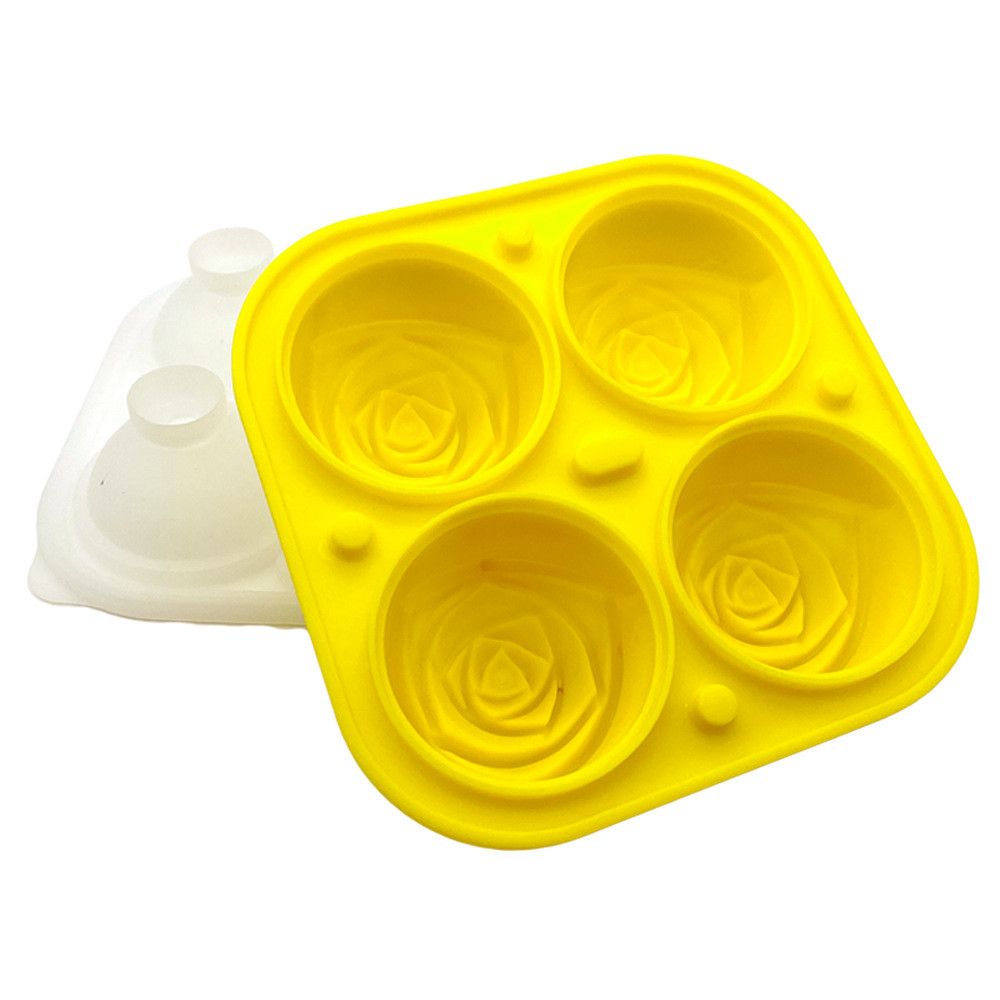 Rose Ice Cube Mold,Bongpuda Silicone Ice Cube Tray,4 Cavity Silicone Rose Ice Ball Maker,Easy Release,For Chilling Cocktails, Whiskey, Bourbon And