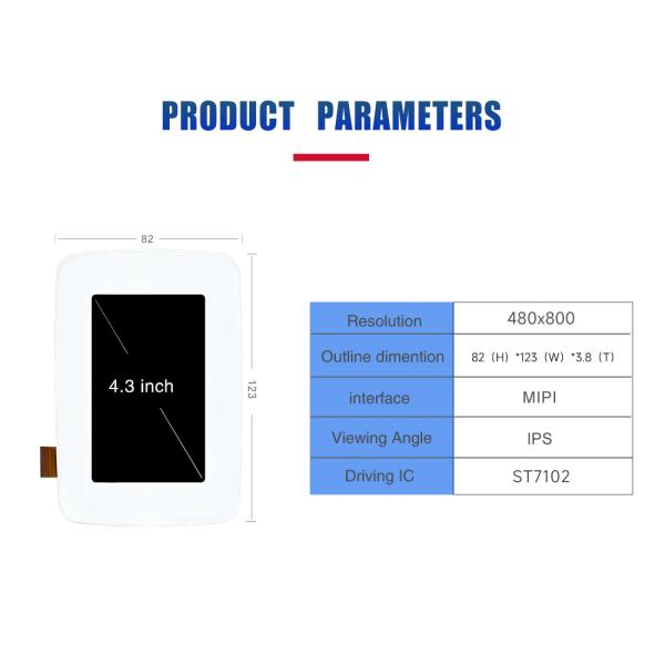 4.3 Inch Tft Display Touch Screen IC ST7102 Arduino Tft Touch Screen 480x800 Resolution MIPI