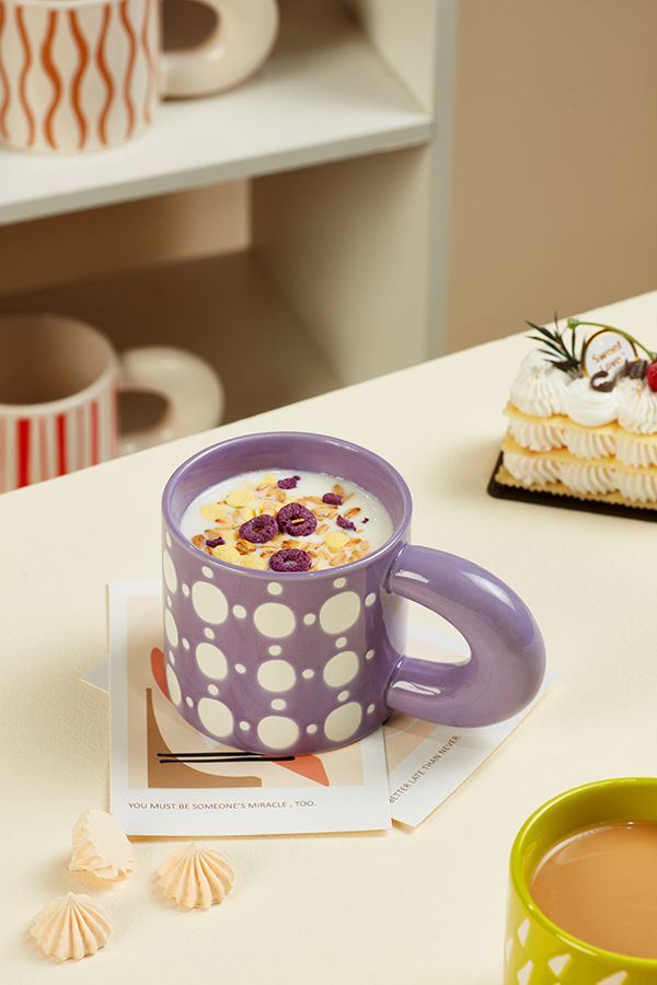 Large Handmade Ceramic Mugs Print Colorful Polka Dots Creative Design Ceramic Mug With Lid DW-01A567