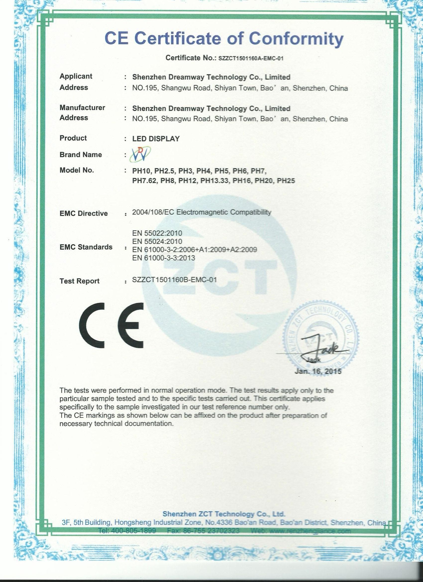 Shenzhen Dreamway Technology Co., Limited Certifications