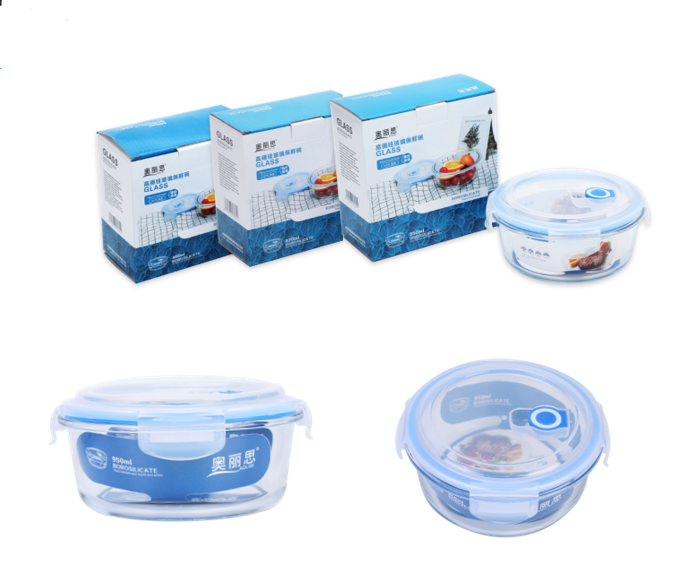Borosilicate Pressed Glass Lunch Boxes With Locking Lids