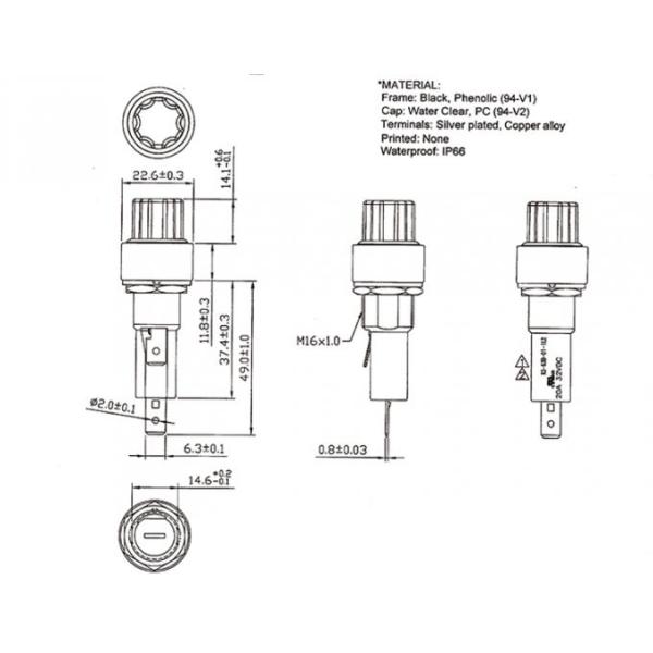 6.35 X 30mm Waterproof LED Indicator Fuse Holder 20A R3-63B Golf Cart Fuse Holder With LED Light