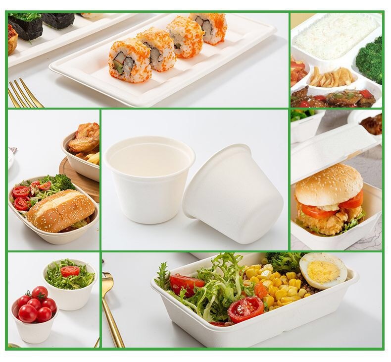 24oz Compostable Bagasse Bowls Eco Friendly Sugarcane Pulp Box Bowl With Lids