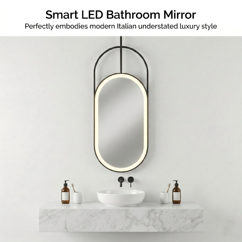 Kingstin Custom Suspended LED Mirror Smart Bathroom Oval Ceiling Mirror Bluetooth Defogger Sensor