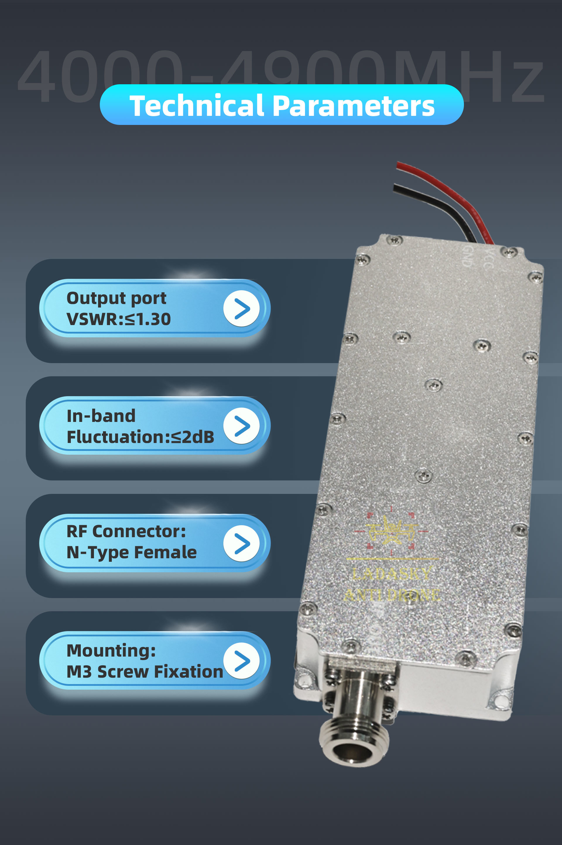 80W GaN Anti-Drone Module 4000-4900MHz for DJI FPV