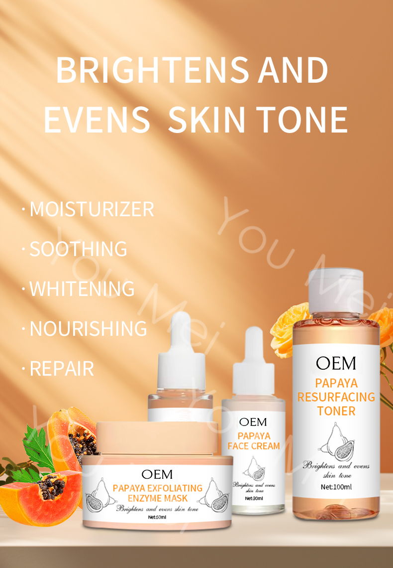 Acne Whitening Facial Skincare Set Cleanser Toner And Moisturizer With Papaya Extract Whitening