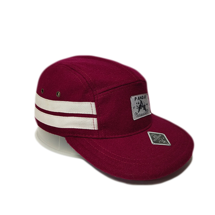 Fashion Custom Wool 5 Panel Camper Hat For Children Red Color 56-62CM