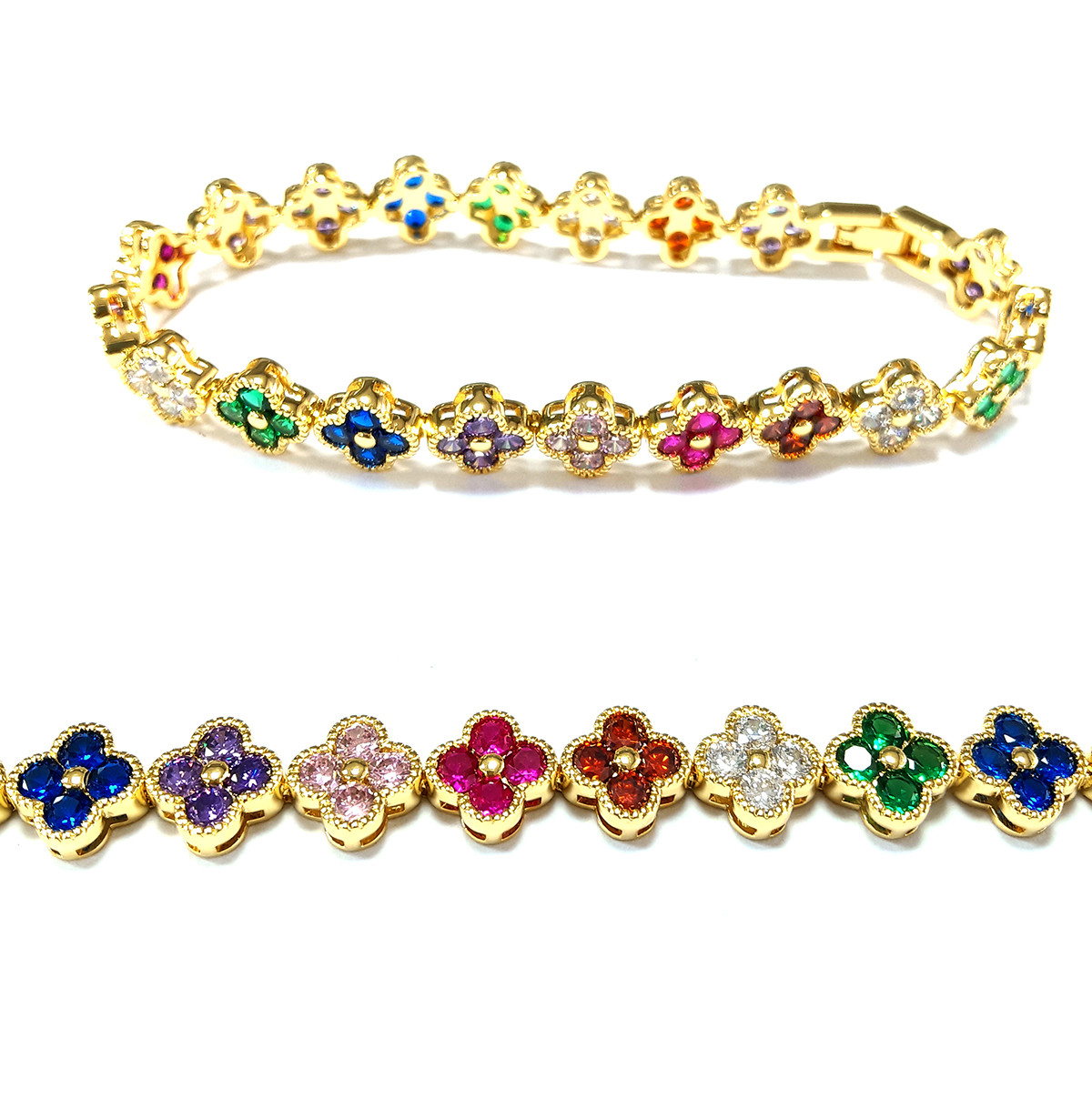 Rainbow Brass Gold Tennis Bracelet OEM ODM Cubic Zirconia Tennis Bracelet