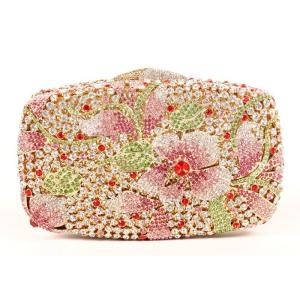 China Elegant Bling Women Clutch Gold Purse With Flower Rhinestone Crystal on sale