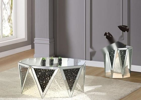 JSF565 Octagonal Top Coffee Table with Triangular Base and Crystal Inserts