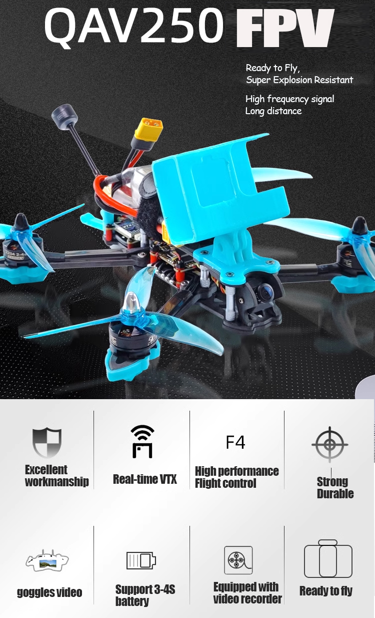 QAV250 3S 4S Freestyle 115mm 2.5-inch F4 5A ESC Racing RC Drone Kit Small Remote Control Drone Camera Ready-to-Fly (RTF BNF)