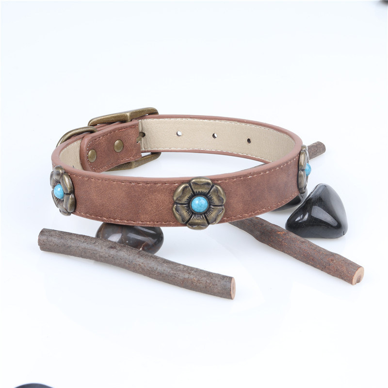Fashion Dog Collars PU Leash Cute Flower Pet Supply