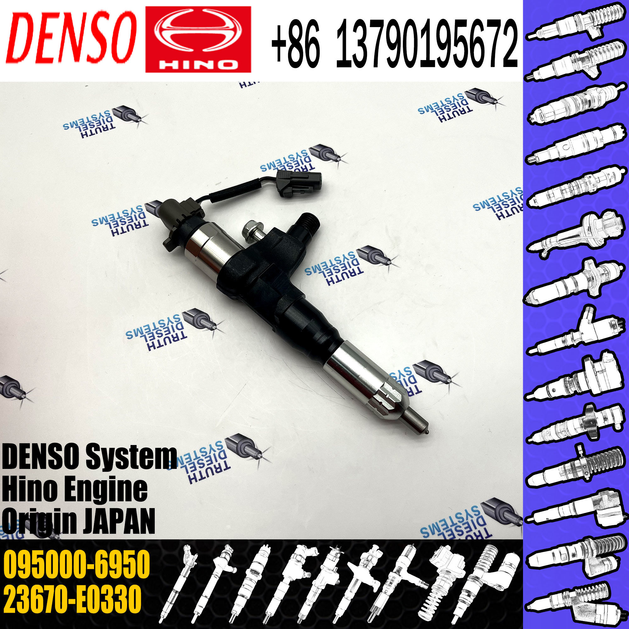 Common rail fuel injector 095000-6950 095000-6951 095000-6952 for HINO J05D 23670-E0330