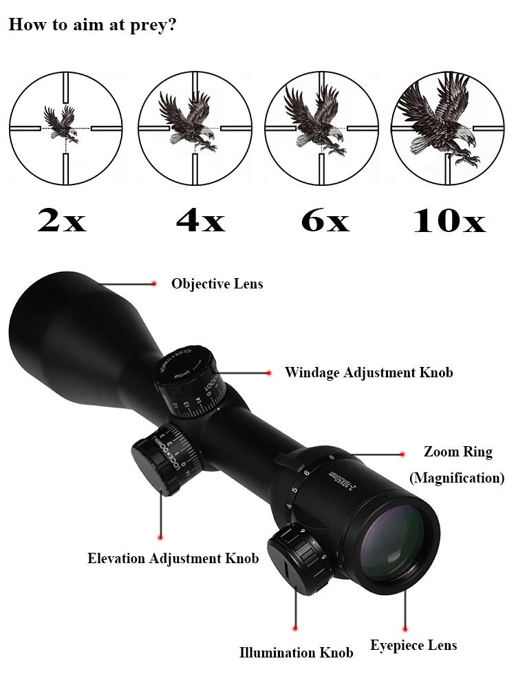 Glass Reticle 2-10x50IR Illuminated Hunting Scope With 30mm Monotube