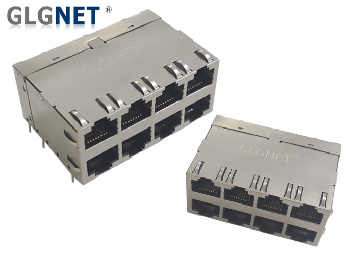 Quality 0.2mm Copper Alloy 10G PA9T Stacked RJ45 Connectors for sale