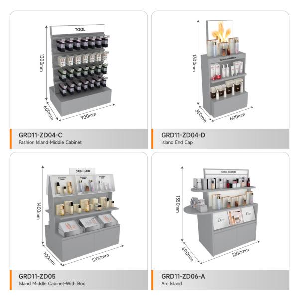 Retail Store Table Grey Wooden Island Cabinet For Space-Saving Shop Counter And Branding Display Furniture
