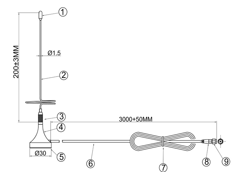 5dBi Mobile Phone 3G 4G 5G Antenna Vertical Magnetic Based 700MHz