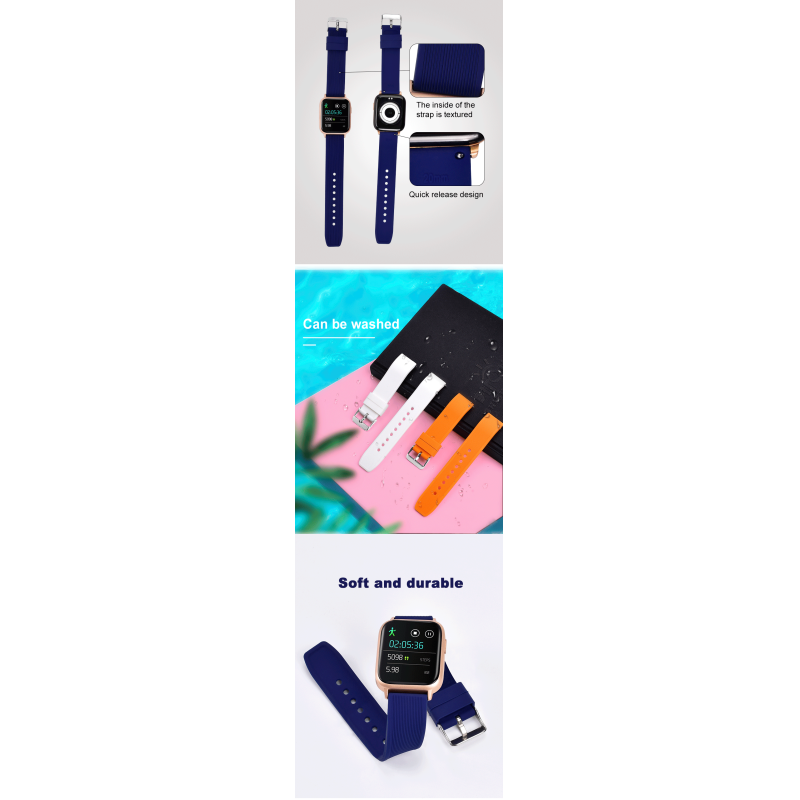 22mm Quick-Release Silicone Strap · Stainless Steel Buckle | Customisable Logo - OEM/ODM