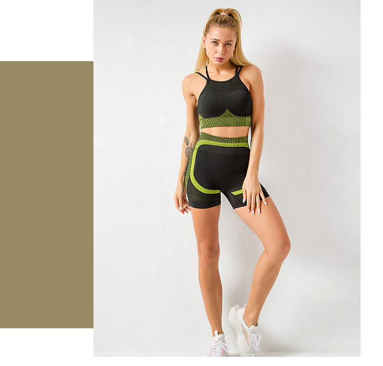 S M L Gym Shorts And Sports Bra Set Sexy Strappy Seamless Set Sexy Mesh
