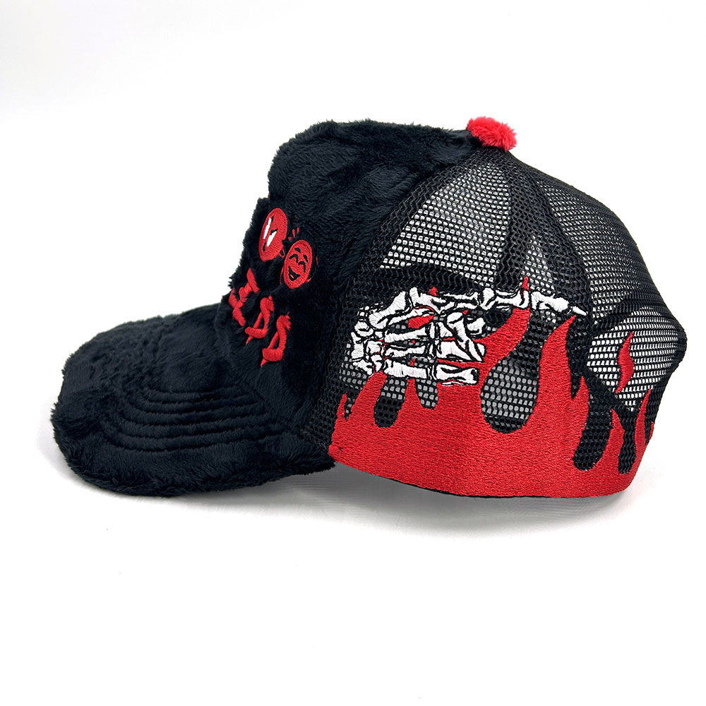 Suede Embroidered Velvet Trucker Hats