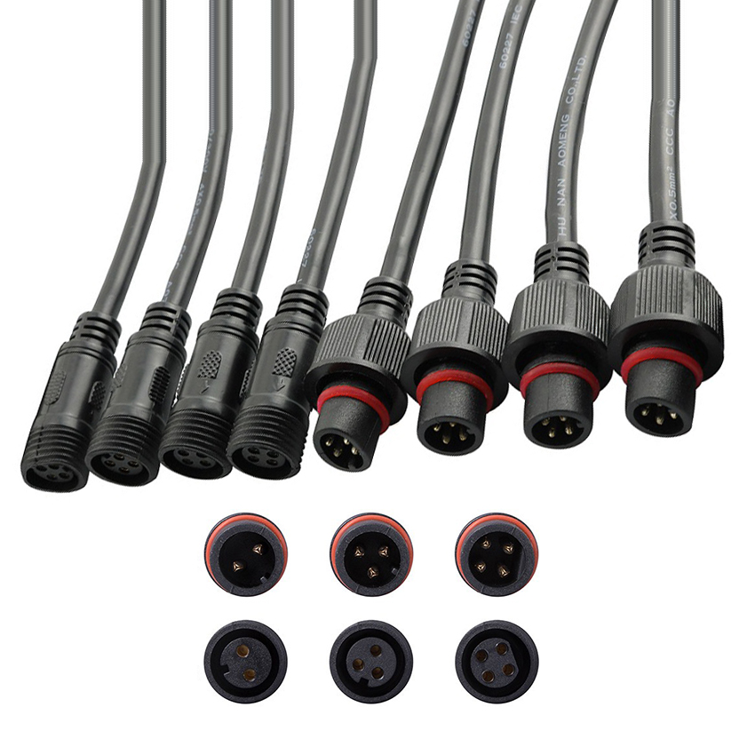 Outdoor IP67 Waterproof Connector M12 3Pin Male to Female A Code To Stripped End