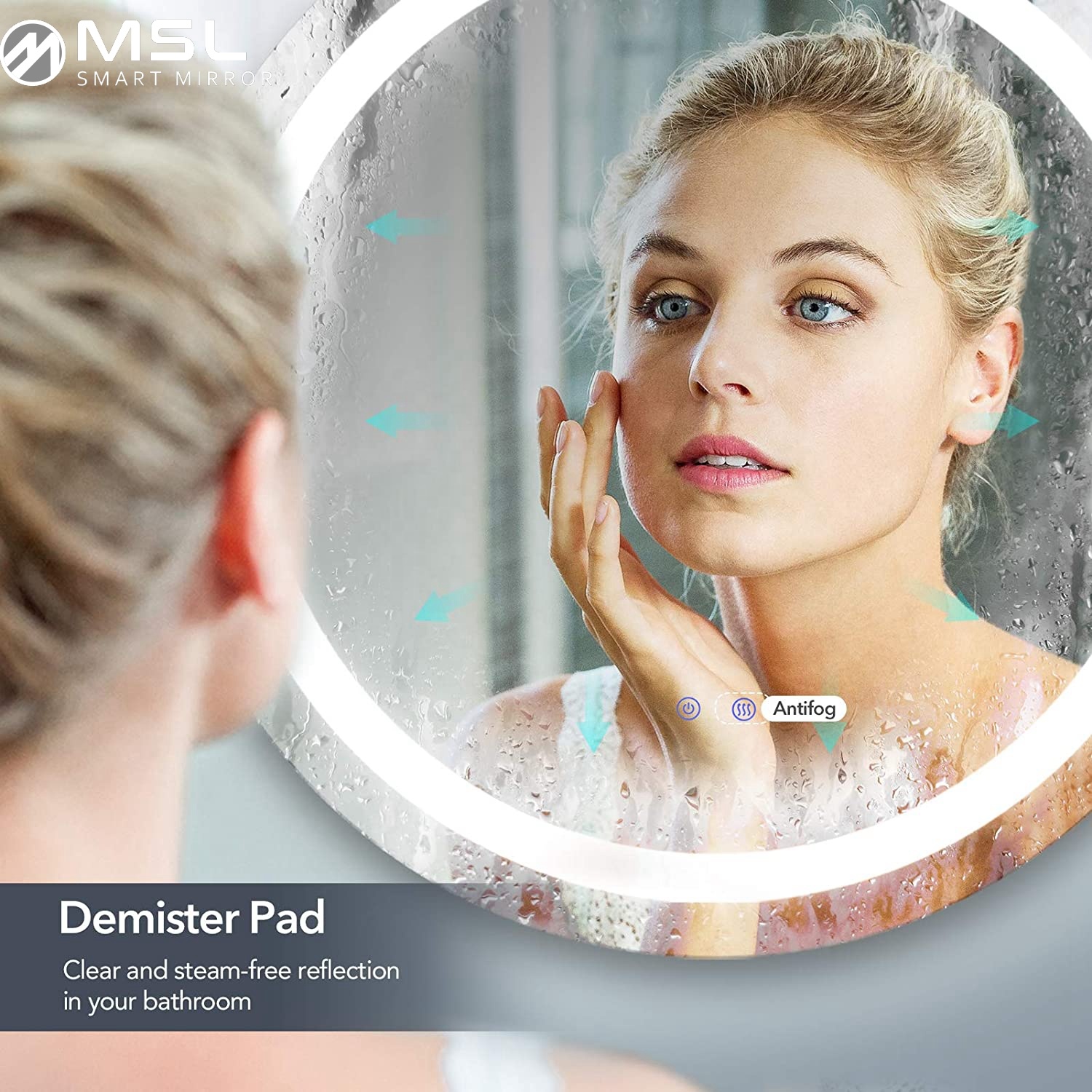 White LED Battery Operated Mirror Modern Battery Powered Bathroom Mirror Round