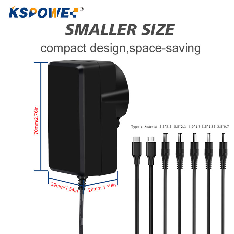 12V 1A Interchangeable Plug Adapter 25W 36W AC DC Power Adapter Overload Protections