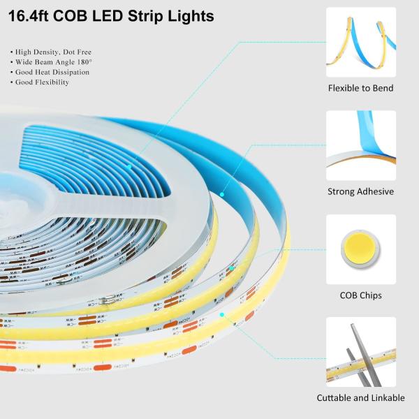 New model DC5V COB LED Strip Lights 2M 300LEDs/m CRI90 USB Led Tape Light box Kit with box package led strip for Home