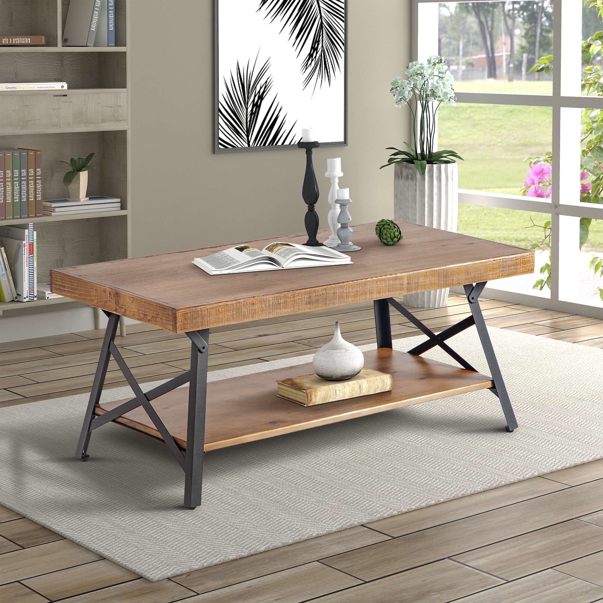 Metal Legs 43inch Livingroom End Table Rustic Wood Coffee Table 34lb