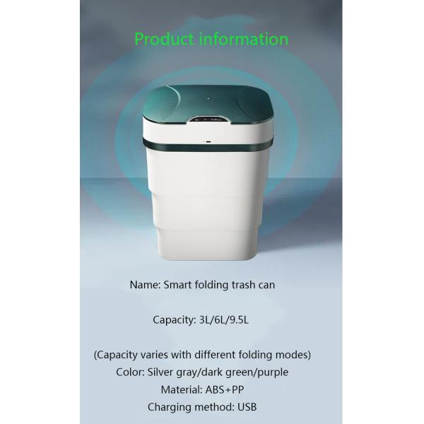 Car Smart USB Folding Bucket Garbage Can Portable Electric Paper Bucket with Cover Household Automatic Sensing Garbage Basket