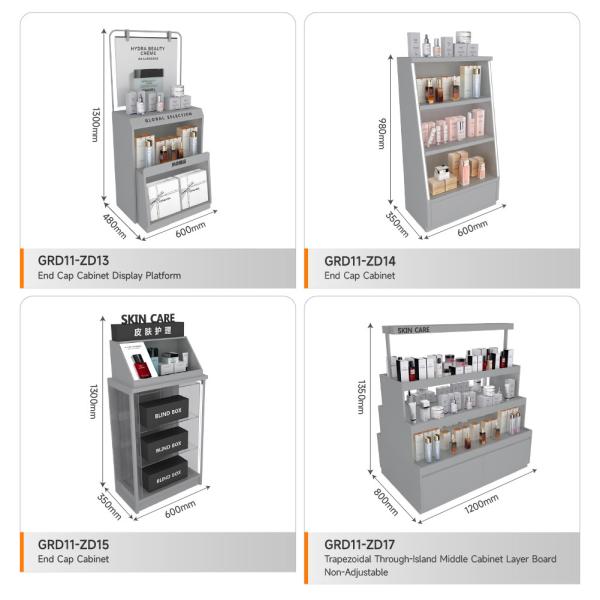 Retail Display Stand Grey Wooden Island Cabinet For Compact Store Stand And Fashion-Forward Shop Display Furniture