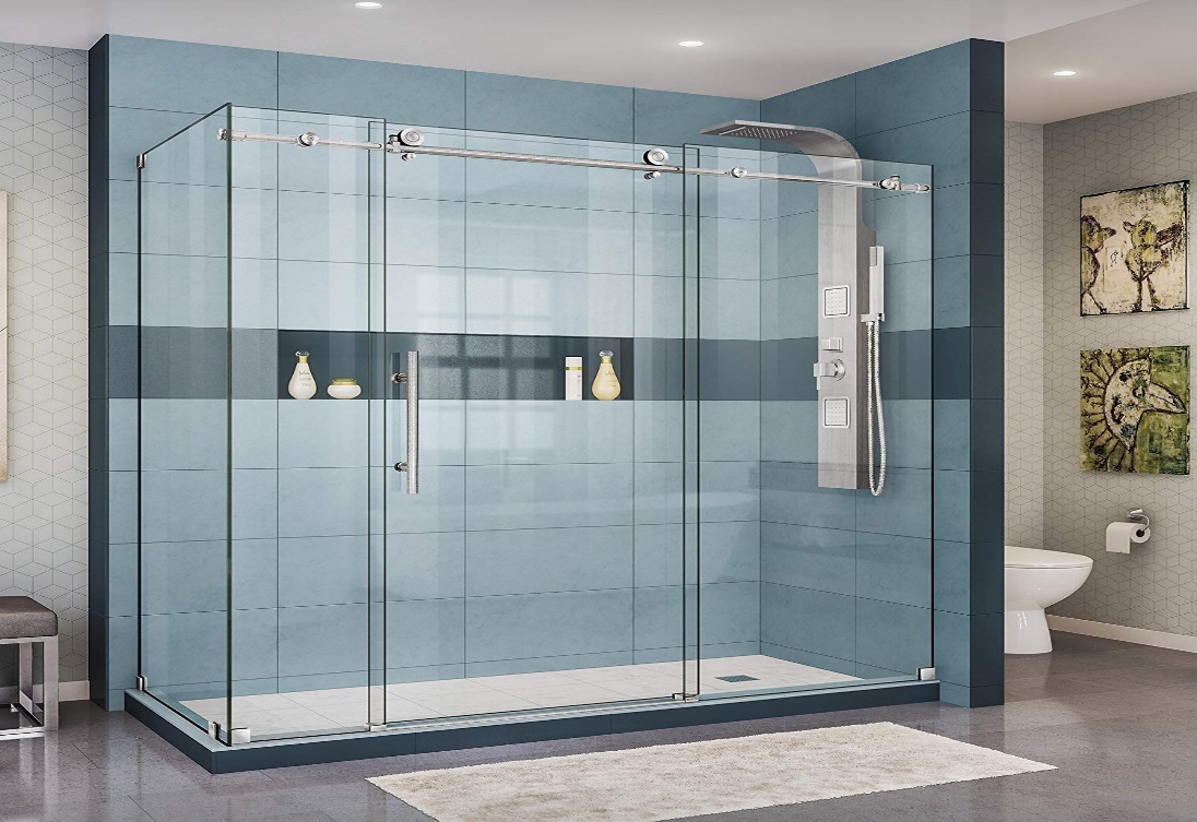 Anti-Brass Frameless Sliding Door System for 8-12mm Thick Safe Glass Polish Finish