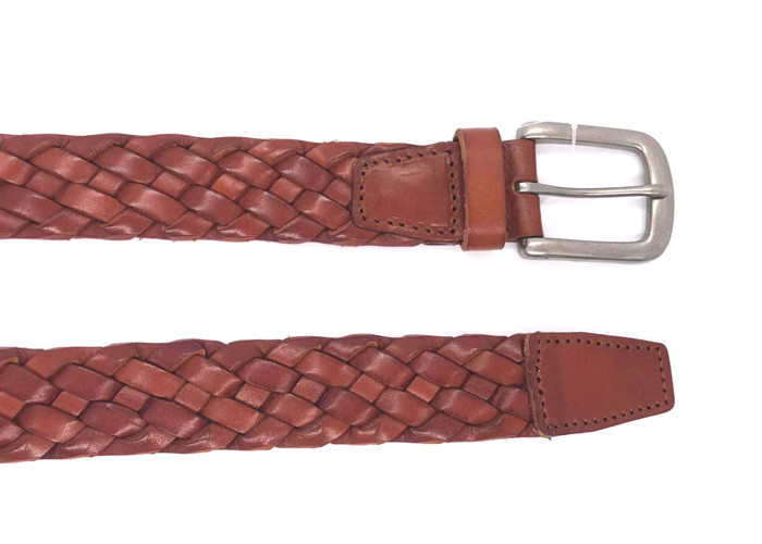 Men's Casual Real Braided Leather Belt Antique Silver Pin Buckle 35mm
