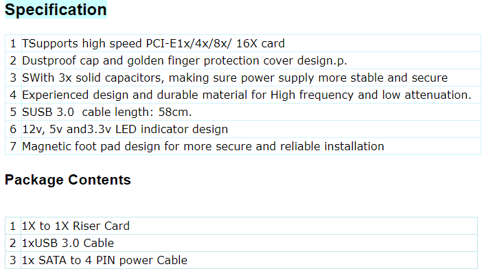 PCI-E 1X to 16X Riser Card Extender 22cm with Magnetic Foot Pads