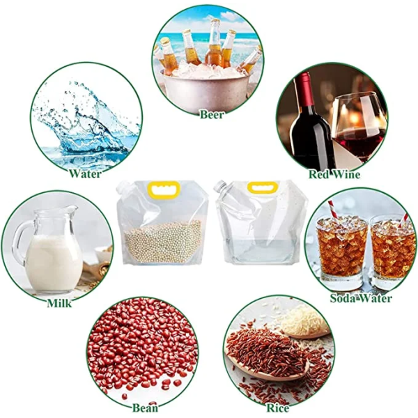 Collapsible Water Container Clear Storage Jug Plastic Carrier Bags Liquid Spout Pouch with Handle
