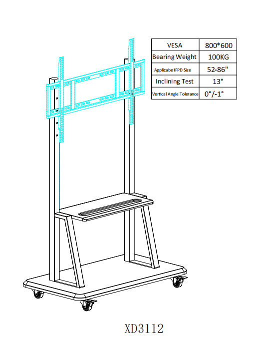 220lbs Electronic Mobile Stand 800x600mm For Touch Screen Monitor