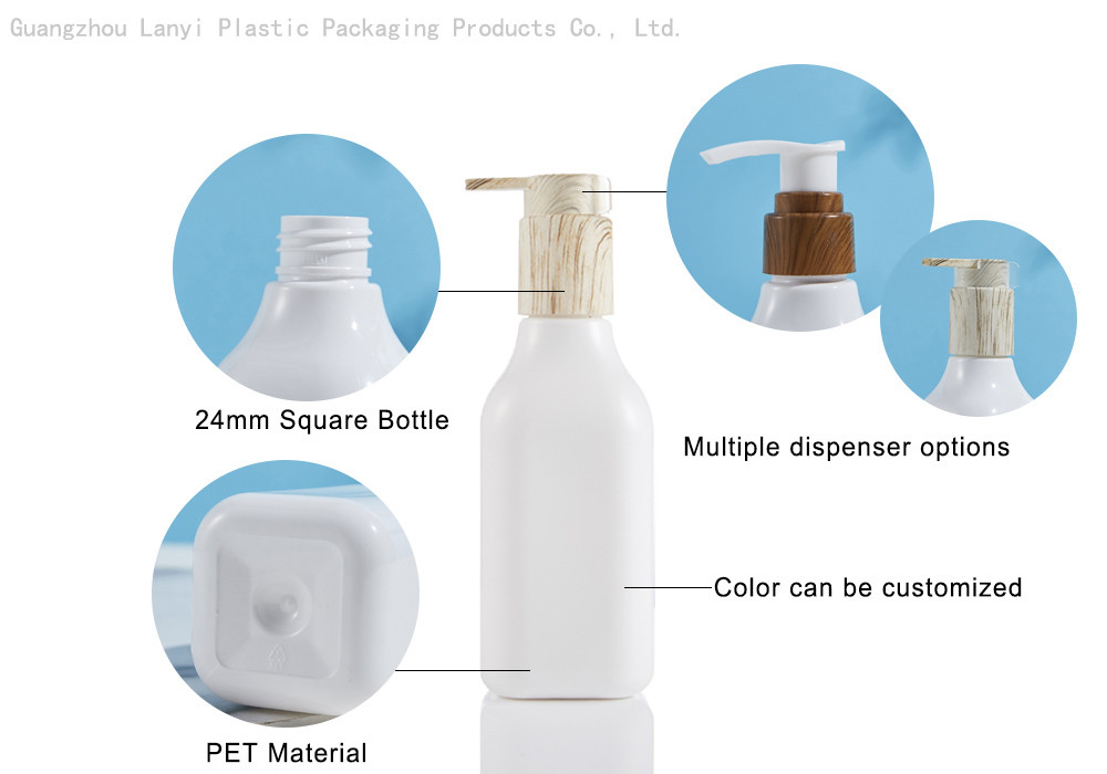 Square Body Cream 6.76oz Shampoo Lotion Plastic Bottle
