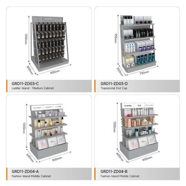 Retail Store Table Grey Wooden Island Cabinet For Space-Saving Shop Counter And Branding Display Furniture